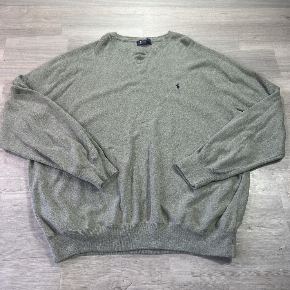 Polo Ralph Lauren Sweater Mens 3XLT Gray Cotton Crewneck Pony Logo Big Tall